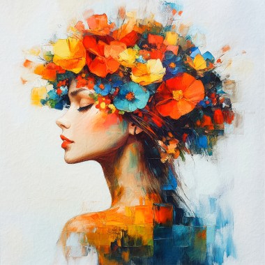 Vrouw met Kleurrijke bloemen schilderij